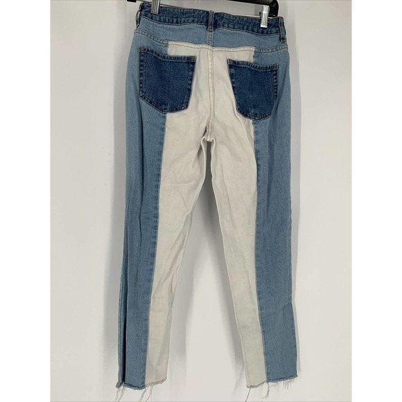 Pacsun Mom Jeans Two Tone Raw‎ Hem High Rise White Blue Sz 25 Straight Leg - Picture 2 of 8